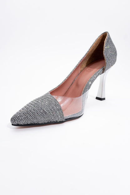 Ursula - Zapatilla de tacón de punta fina con purpurina platino (Mujer)