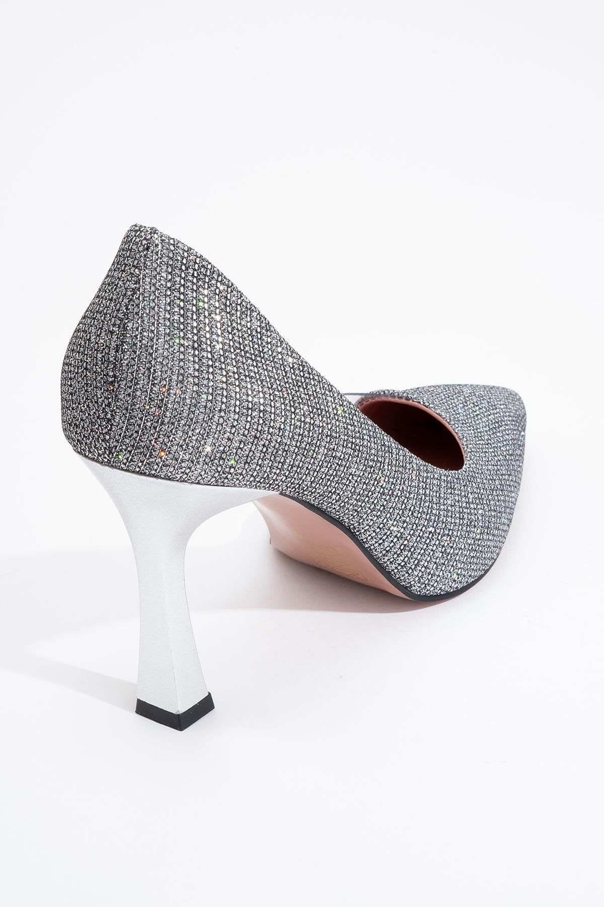Ursula - Zapatilla de tacón de punta fina con purpurina platino (Mujer)