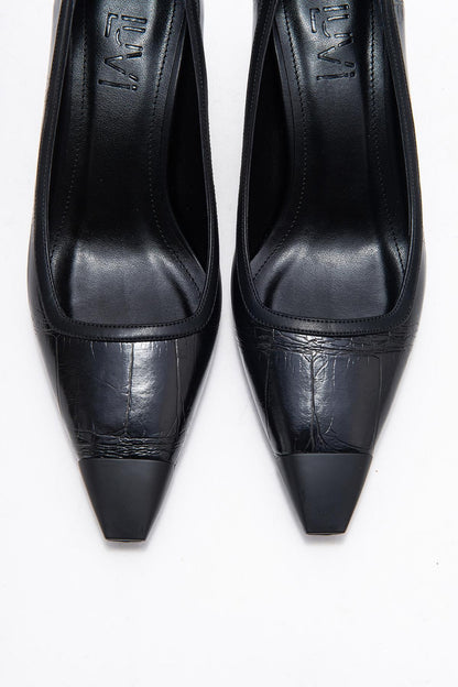 Rona - Zapatilla de tacón de punta estampada negra (Mujer)