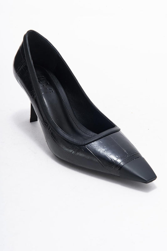 Rona - Zapatilla de tacón de punta estampada negra (Mujer)