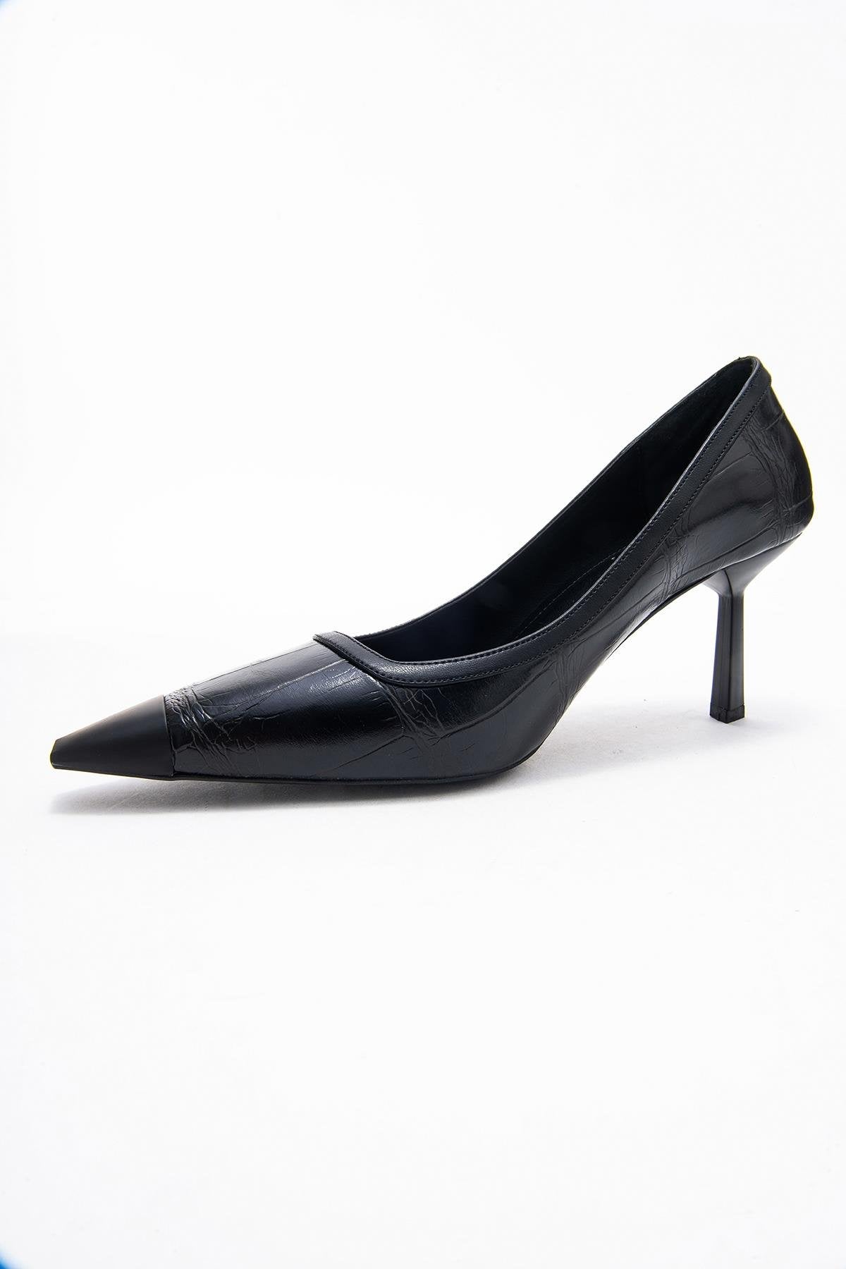 Rona - Zapatilla de tacón de punta estampada negra (Mujer)