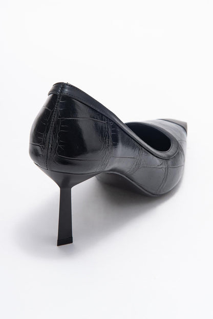Rona - Zapatilla de tacón de punta estampada negra (Mujer)