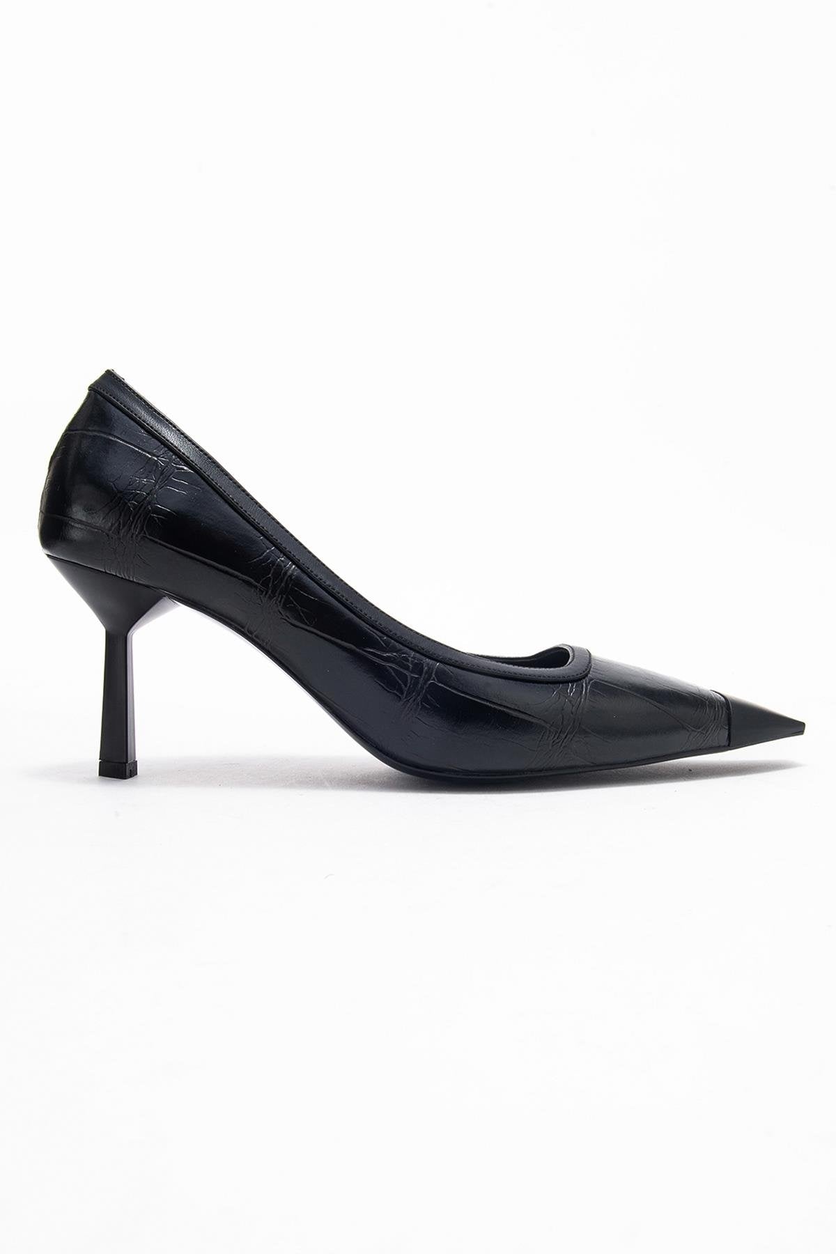 Rona - Zapatilla de tacón de punta estampada negra (Mujer)