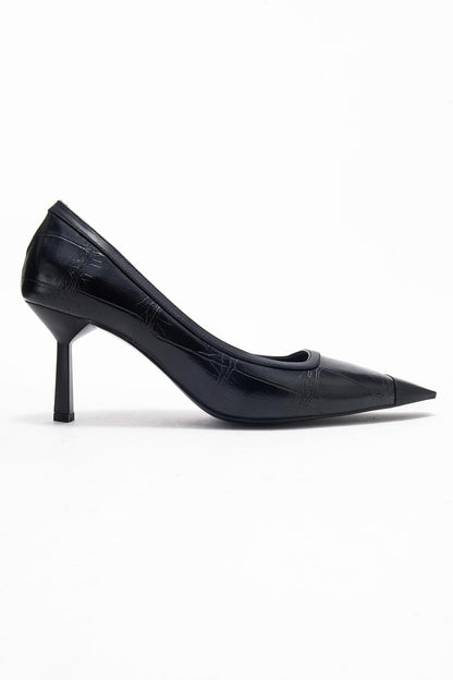 Rona - Zapatilla de tacón de punta estampada negra (Mujer)