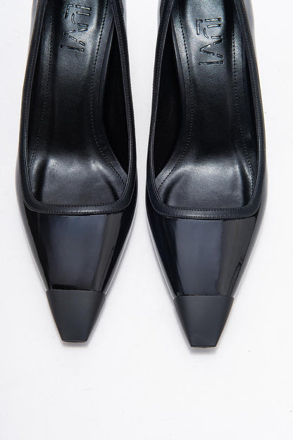 Rona - Zapatilla de tacón de punta fina de charol negro (Mujer)