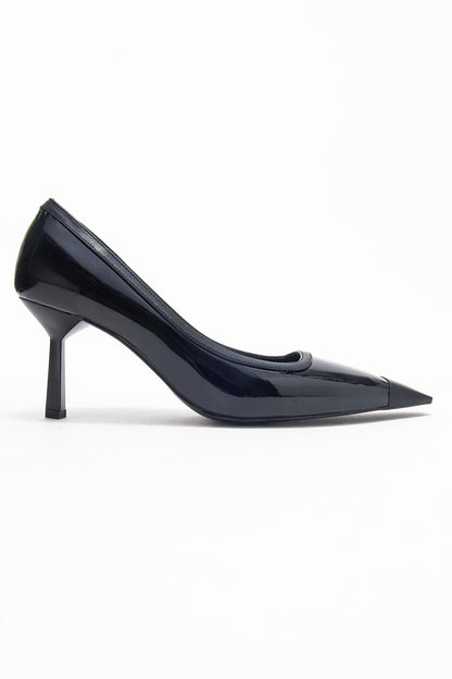 Rona - Zapatilla de tacón de punta fina de charol negro (Mujer)