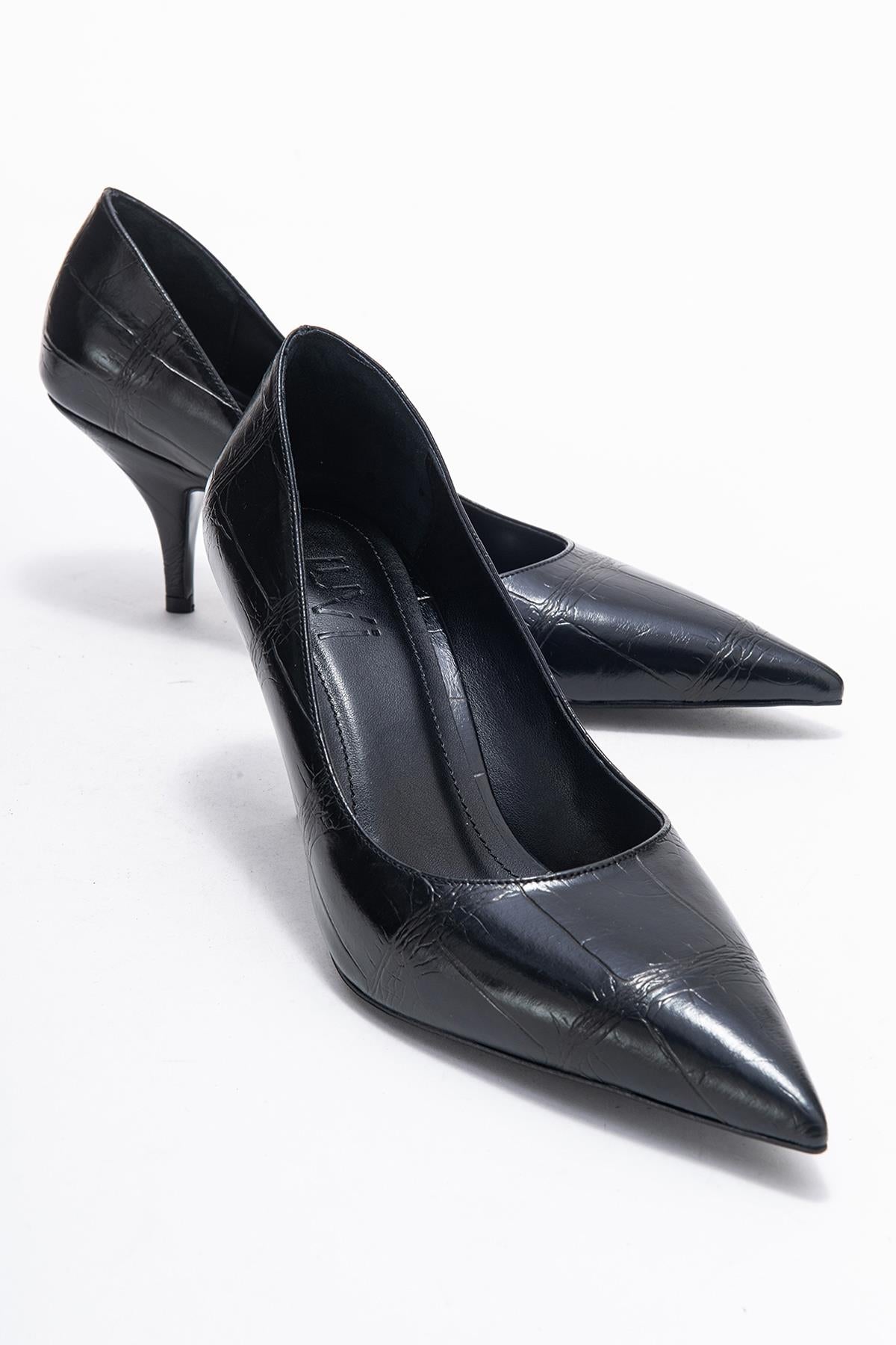 Marcus - Zapato de tacón con punta estampado en negro (mujer)