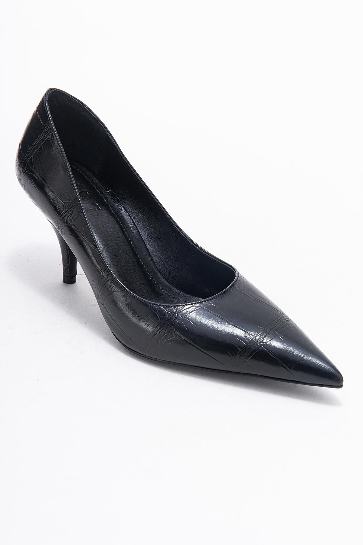 Marcus - Zapato de tacón con punta estampado en negro (mujer)