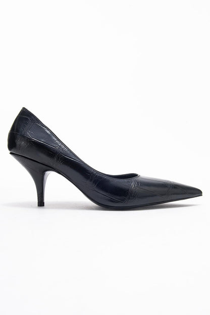 Marcus - Zapato de tacón con punta estampado en negro (mujer)