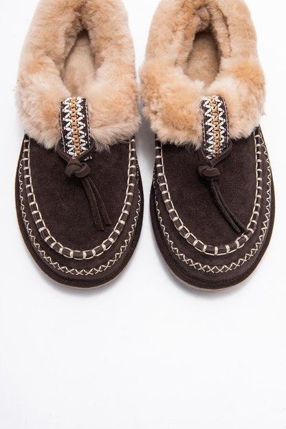 Noriel - Pantuflas Mocasín de Cuero de Ante Marrón (Mujer)