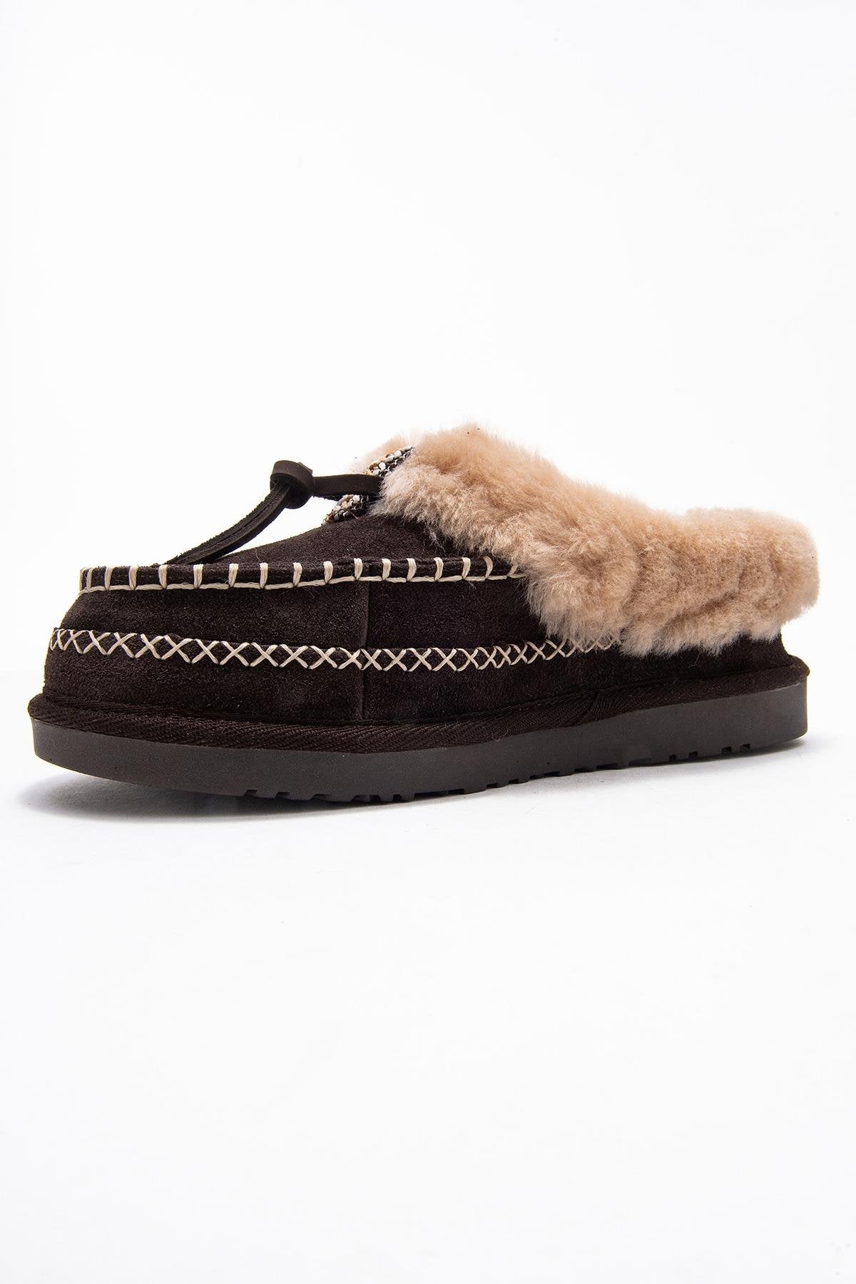 Noriel - Pantuflas Mocasín de Cuero de Ante Marrón (Mujer)