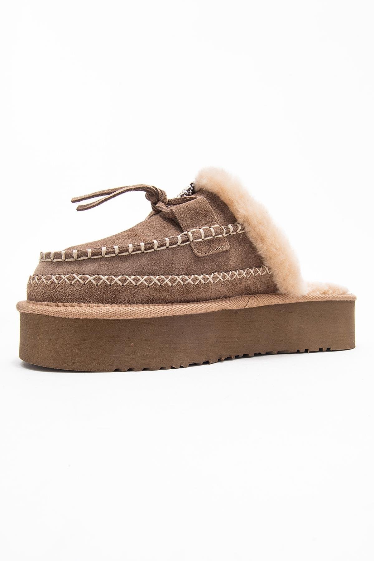 Yalina - Pantuflas Mocasín de Plataforma de Cuero Marrón Claro (Mujer)