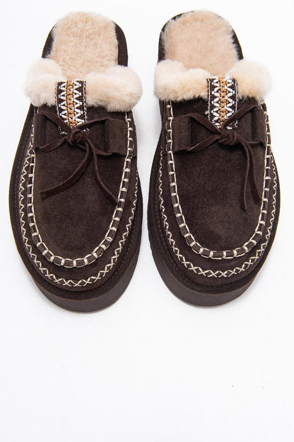 Yalina - Pantuflas Mocasín de Plataforma de Cuero Marrón (Mujer)