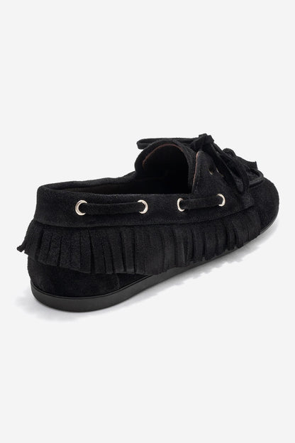 Fenora - Mocasín de cuero de ante negro con borlas (mujer)