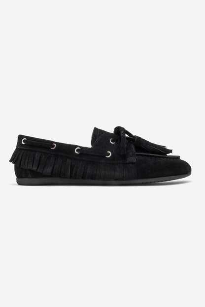 Fenora - Mocasín de cuero de ante negro con borlas (mujer)