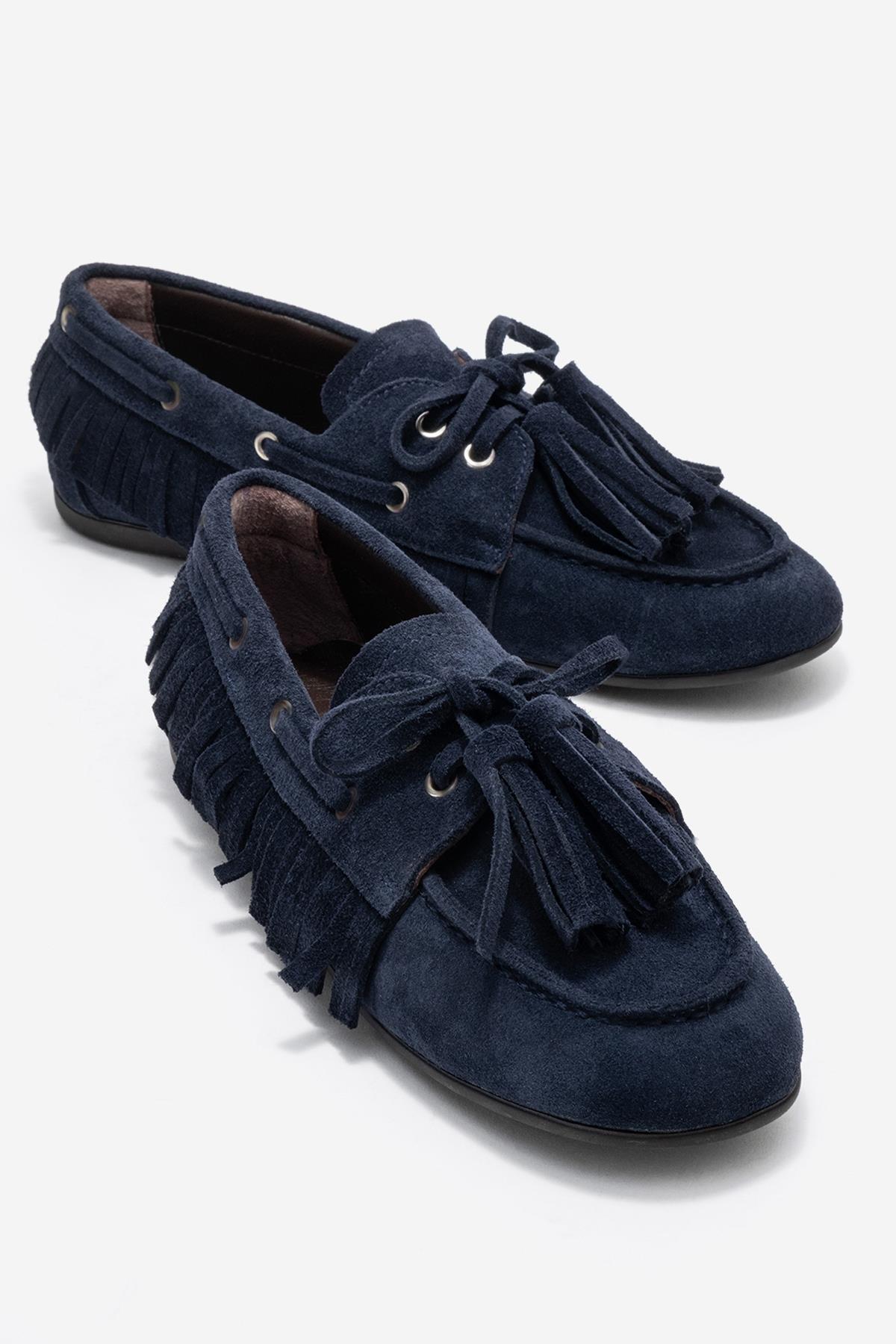 Fenora - Mocasín con borlas de piel de ante azul marino (mujer)