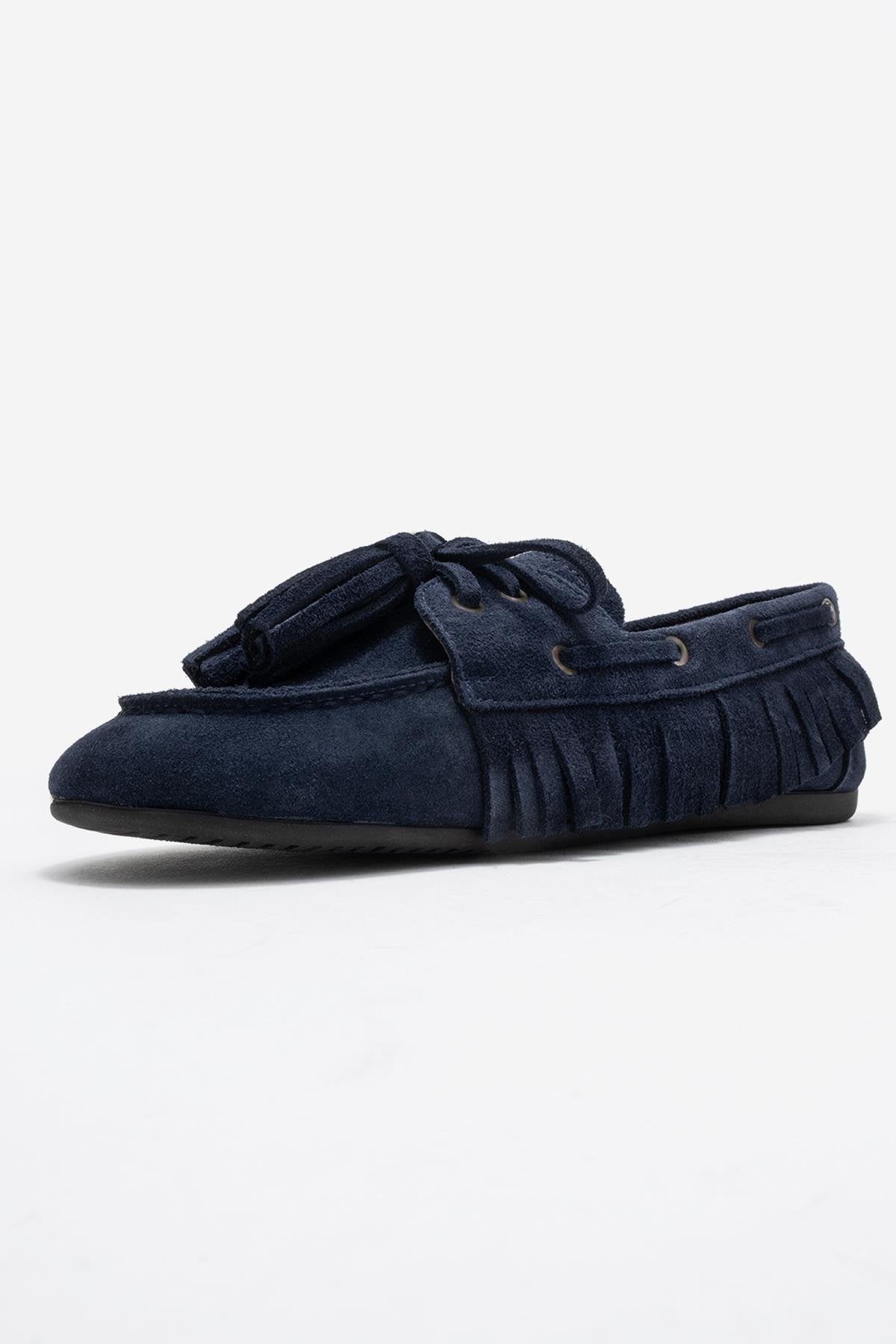 Fenora - Mocasín con borlas de piel de ante azul marino (mujer)