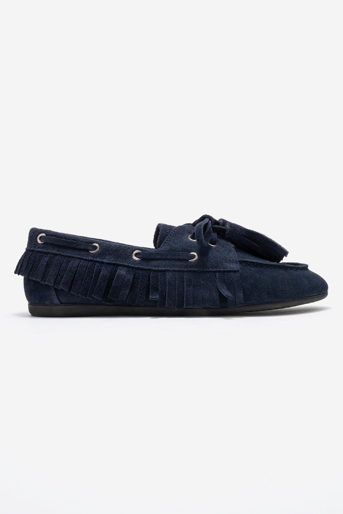 Fenora - Mocasín con borlas de piel de ante azul marino (mujer)