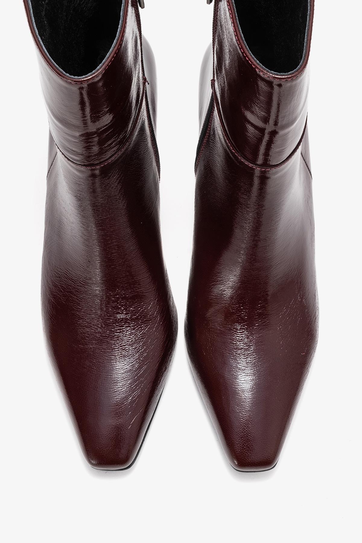 Elias - Bota de tacón de bloque de cuero burdeos (Mujer)