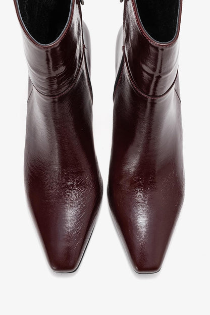 Elias - Bota de tacón de bloque de cuero burdeos (Mujer)
