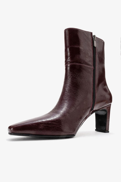 Elias - Bota de tacón de bloque de cuero burdeos (Mujer)
