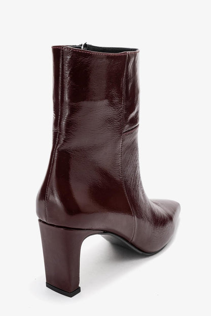 Elias - Bota de tacón de bloque de cuero burdeos (Mujer)