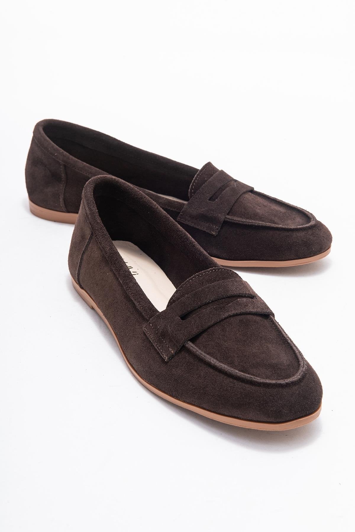 Dorothy - Mocasines de cuero de gamuza color café