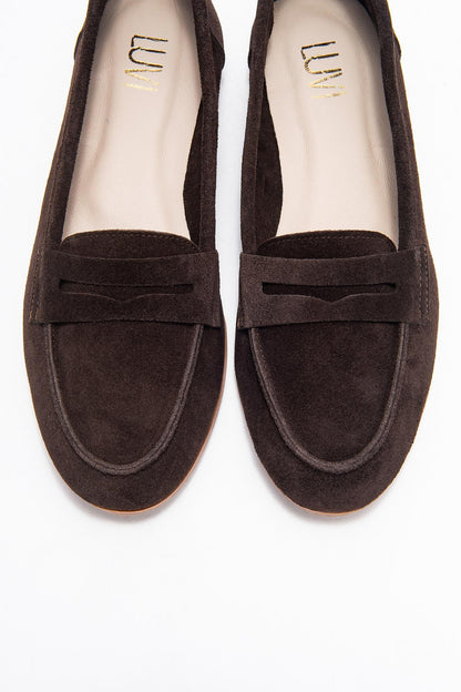 Dorothy - Mocasines de cuero de gamuza color café