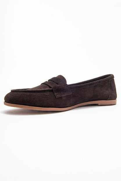 Dorothy - Mocasines de cuero de gamuza color café