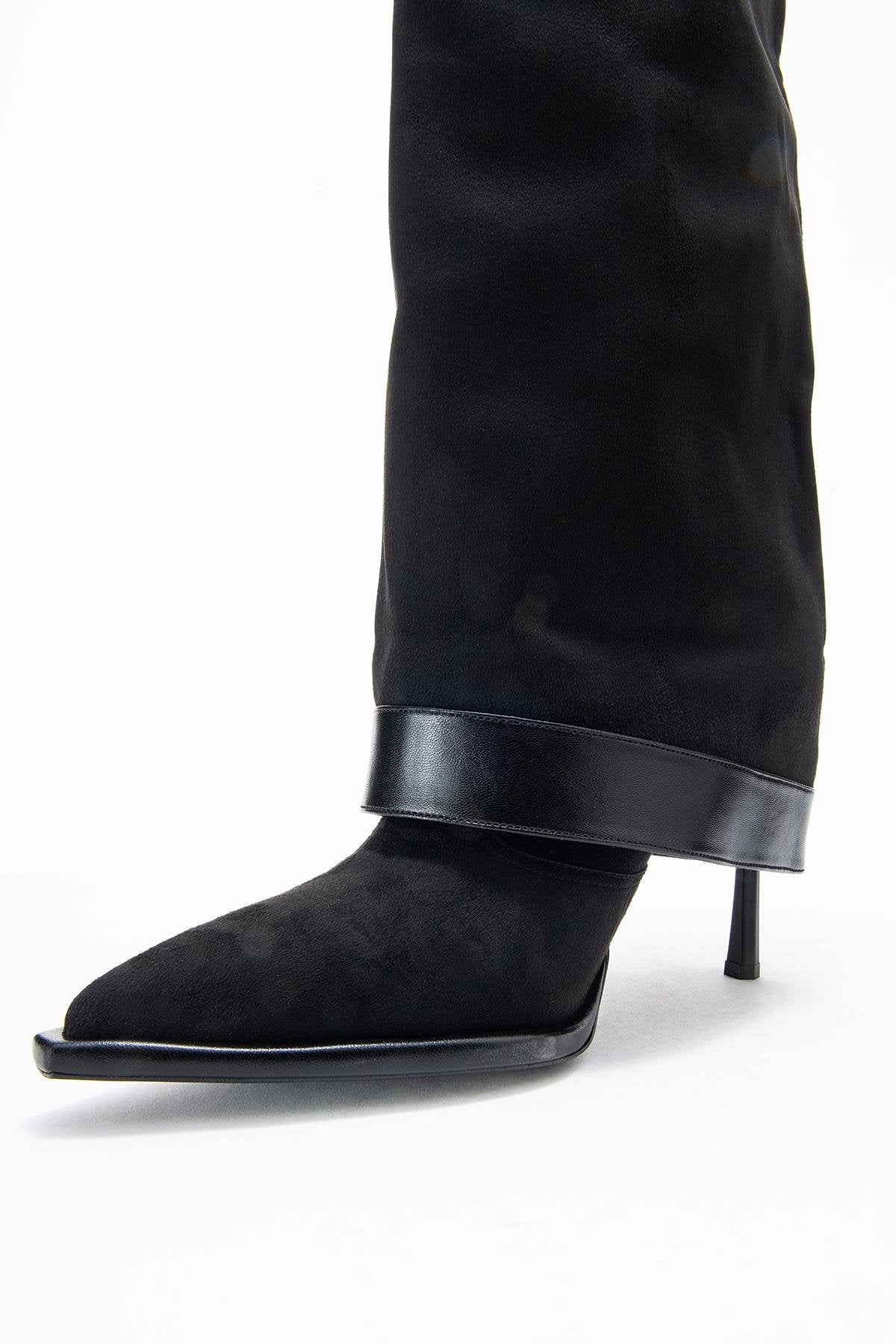 Elva - Bota Alta con Hebilla de Gamuza Negra (Mujer)