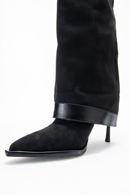 Elva - Bota Alta con Hebilla de Gamuza Negra (Mujer)