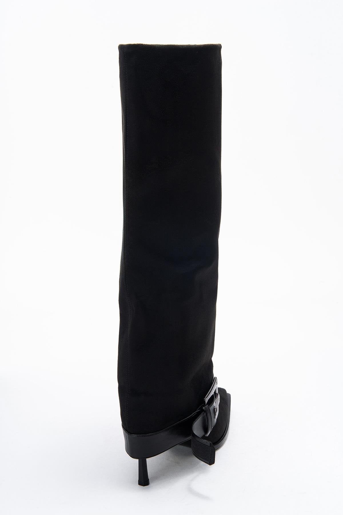 Elva - Bota Alta con Hebilla de Gamuza Negra (Mujer)