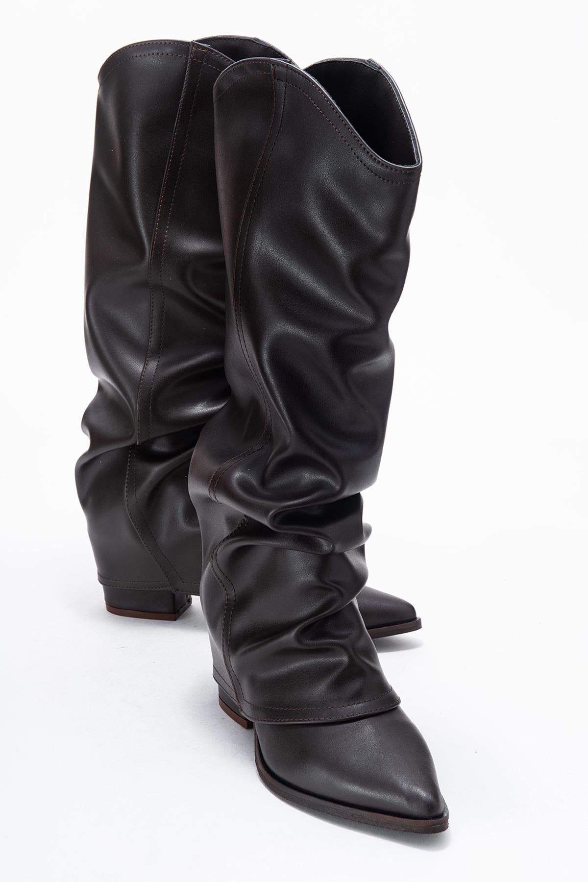 Elaris - Brown Block Heel Knee High Boot (Women)