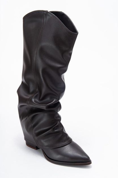 Elaris - Brown Block Heel Knee High Boot (Women)