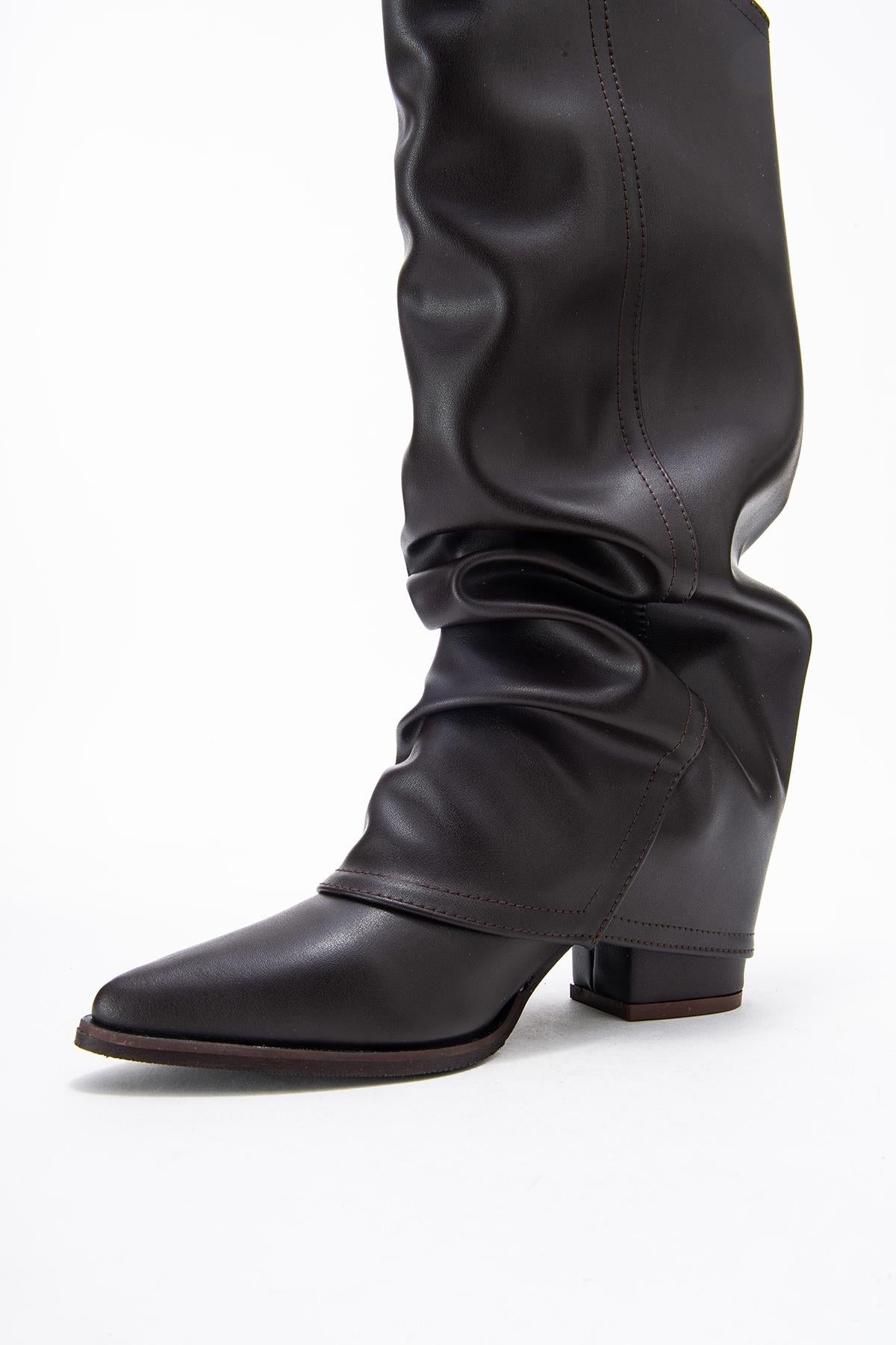 Elaris - Brown Block Heel Knee High Boot (Women)