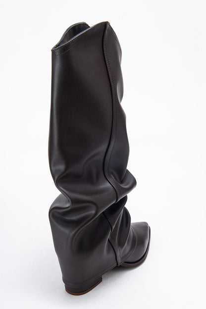 Elaris - Brown Block Heel Knee High Boot (Women)