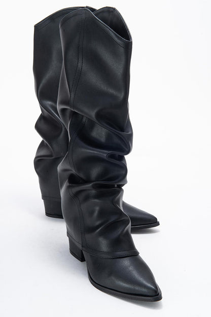 Elaris - Black Block Heel Knee High Boot (Women)