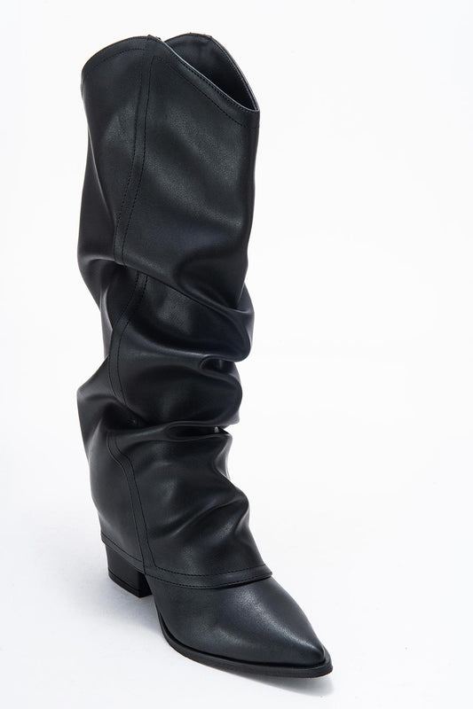 Elaris - Bota alta de tacón de bloque negro (mujer)