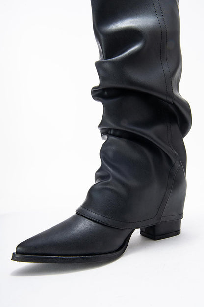 Elaris - Black Block Heel Knee High Boot (Women)
