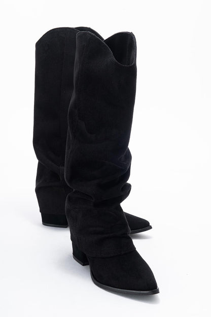 Elaris - Bota alta de ante negro con tacón de bloque (Mujer)