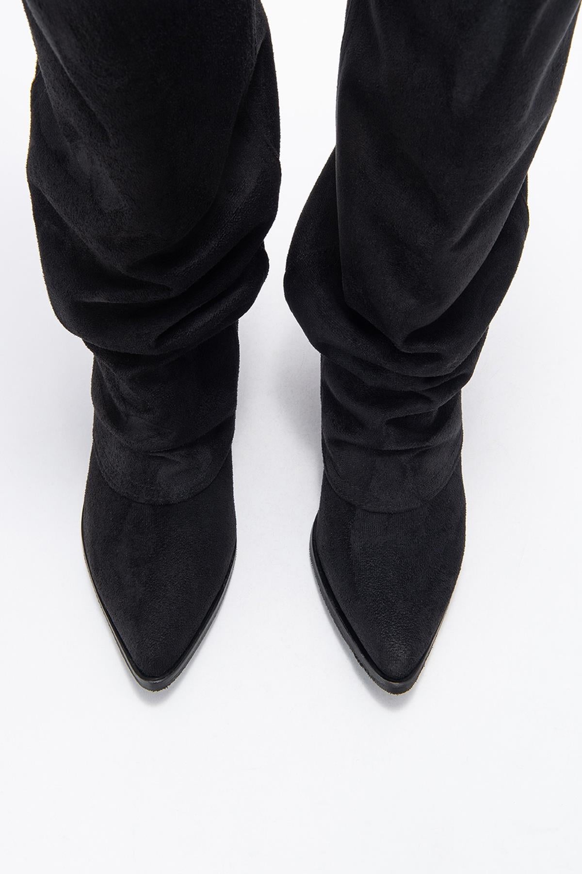 Elaris - Bota alta de ante negro con tacón de bloque (Mujer)