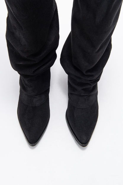Elaris - Bota alta de ante negro con tacón de bloque (Mujer)