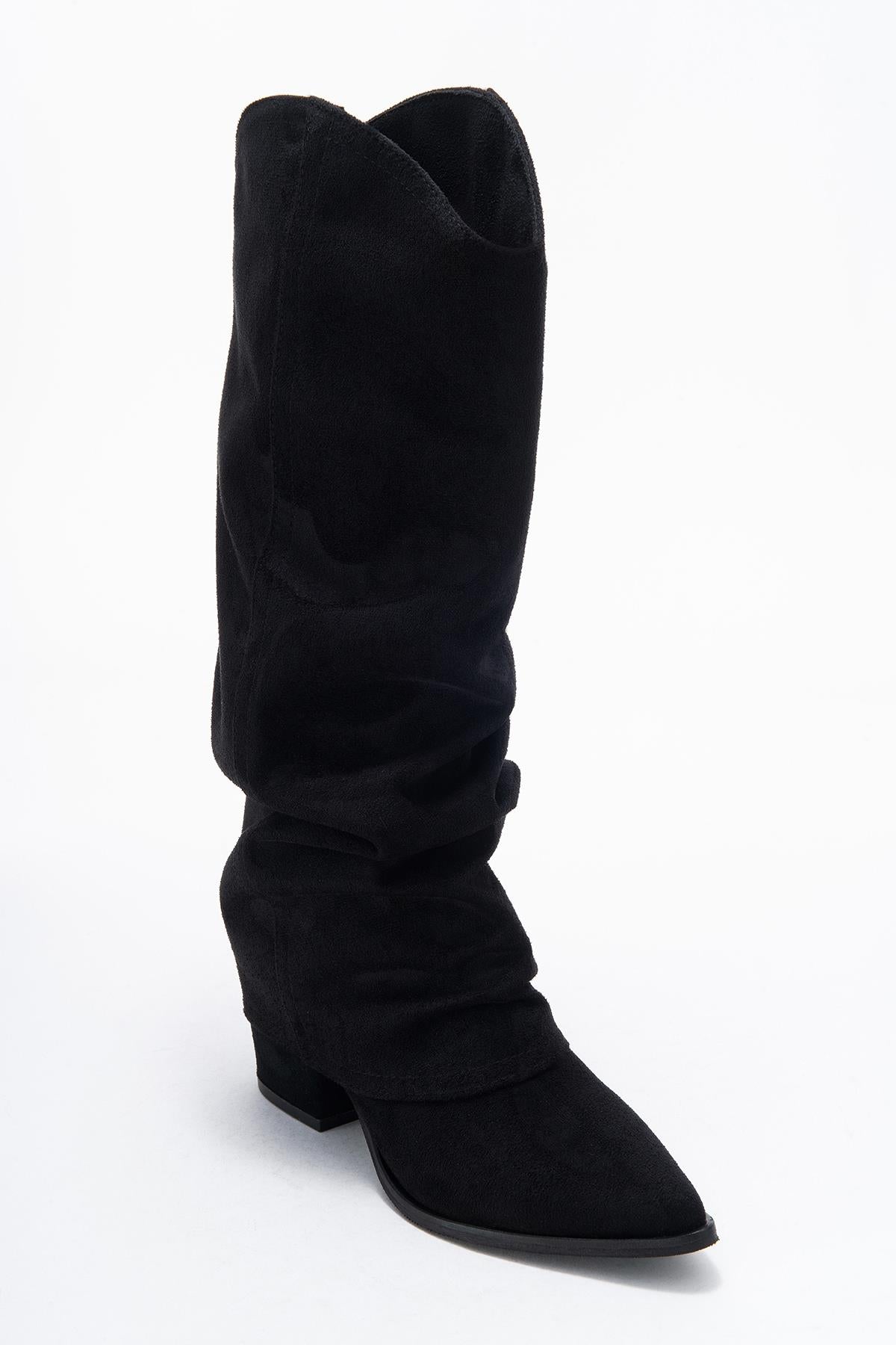 Elaris - Bota alta de ante negro con tacón de bloque (Mujer)