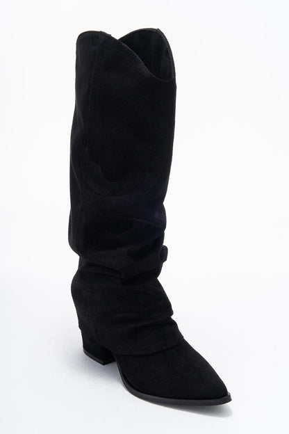 Elaris - Bota alta de ante negro con tacón de bloque (Mujer)