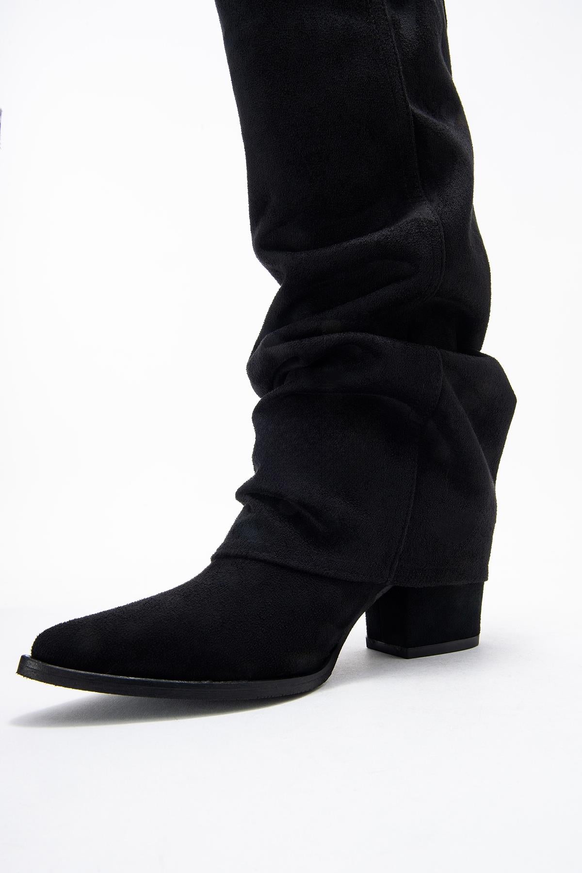 Elaris - Bota alta de ante negro con tacón de bloque (Mujer)