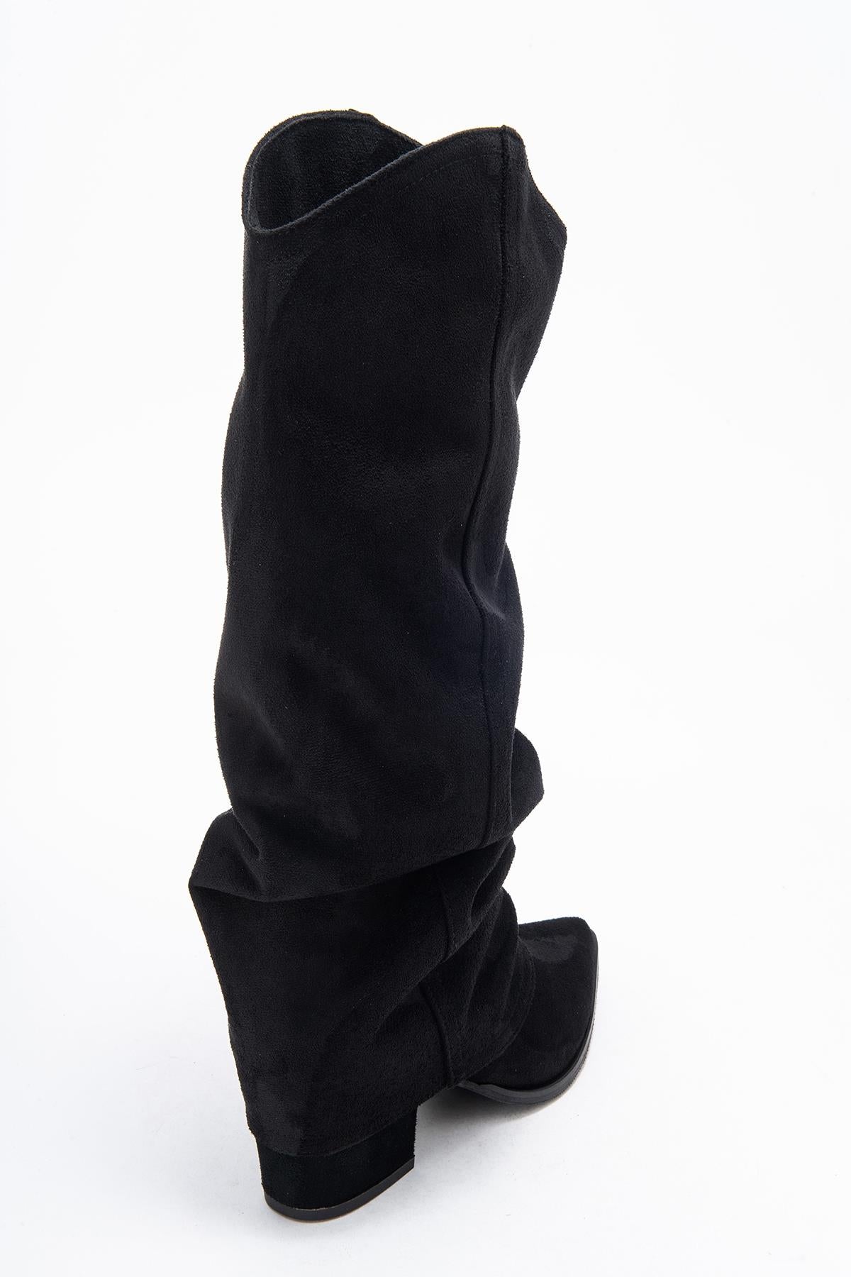 Elaris - Bota alta de ante negro con tacón de bloque (Mujer)