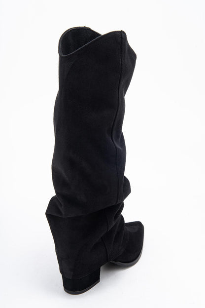 Elaris - Bota alta de ante negro con tacón de bloque (Mujer)