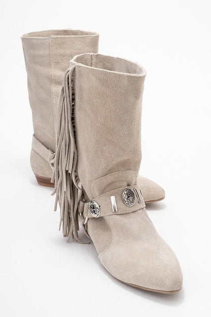 Selora - Bota cowboy de ante beige con hebilla (mujer)