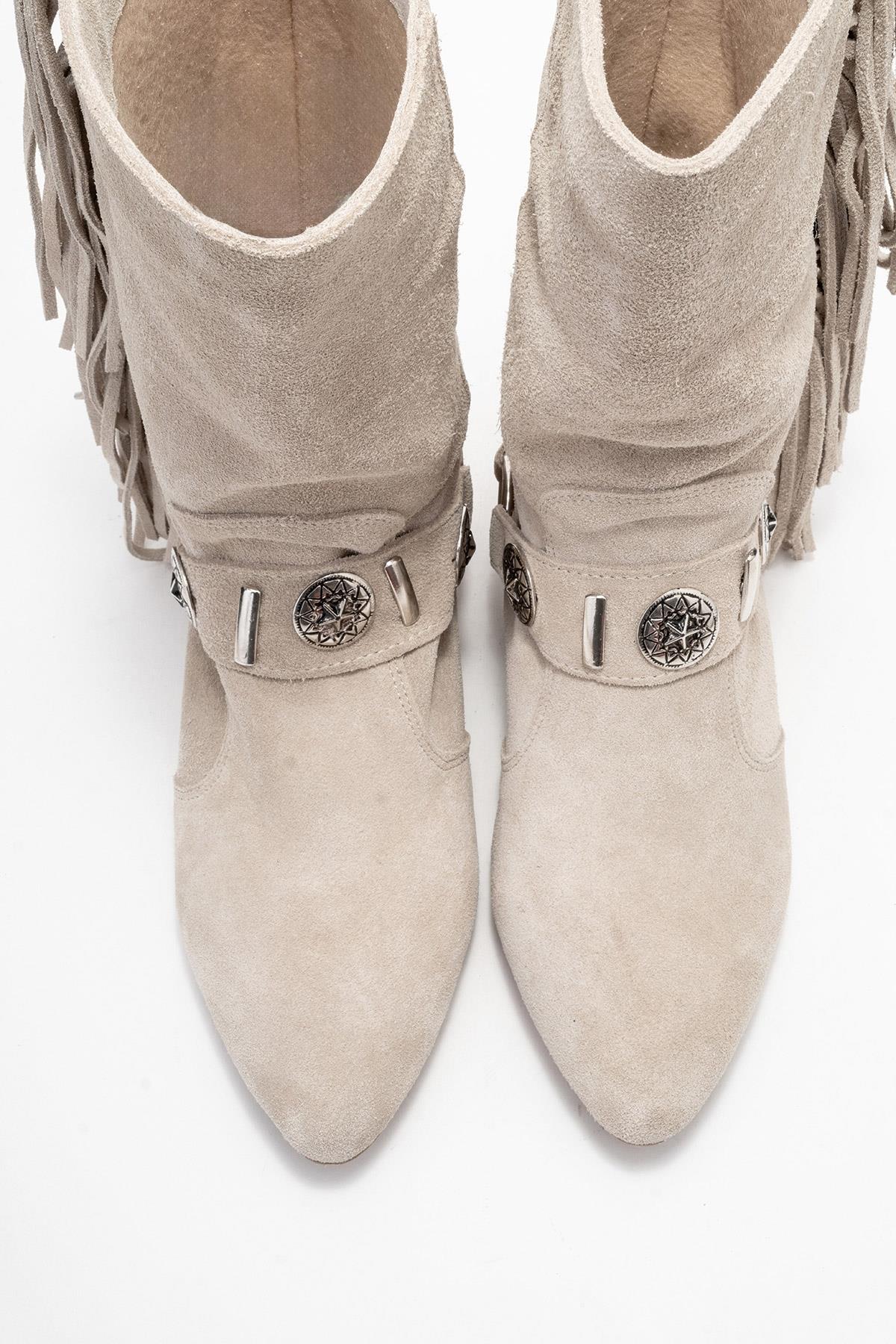 Selora - Bota cowboy de ante beige con hebilla (mujer)