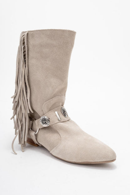 Selora - Bota cowboy de ante beige con hebilla (mujer)